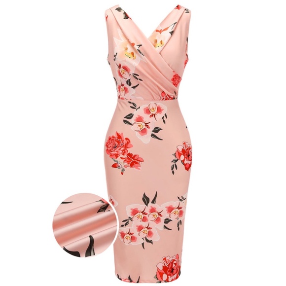 Peach Floral Wiggle Dress - Picture 1 of 7